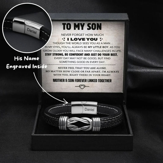 Son's Infinity Bracelet Gift Set w/ Engraved Name